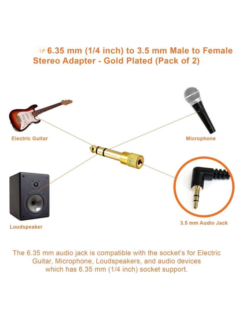 Salab 6.3mm to 3.5mm (1/4 to 1/8) Stereo Audio Jack Adapter (Pack of 2) | Converts Audio from Your Amplifiers, Console, Guitar, Piano, Drums, Speakers & Mic That use 6.35mm Port to Your 3.5mm Port Devices - Image 3